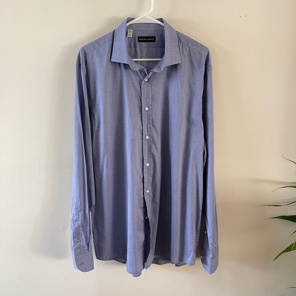 Ralph Lauren Black Label Mens 17.5 XL Button Up Shirt Blue Glen Plaid Check